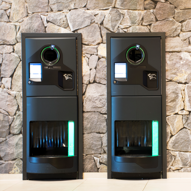 Two reverse vending machines sitting side by side