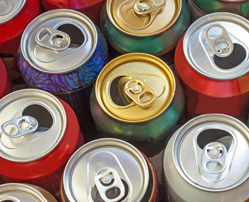 a variety of metal drinks cans