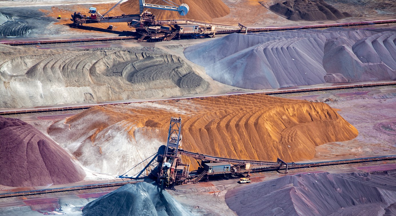 Raw materials in various piles ready for use in manufacturing