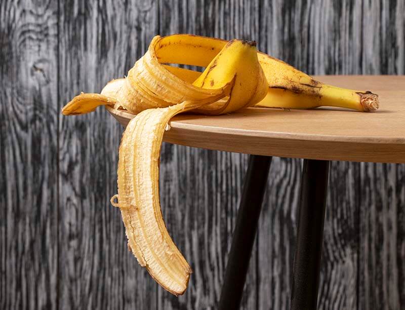 Photo of a banana peel on a table