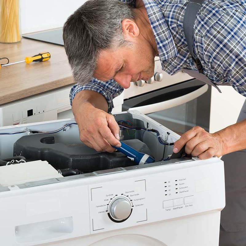 Person repairing a washing machine